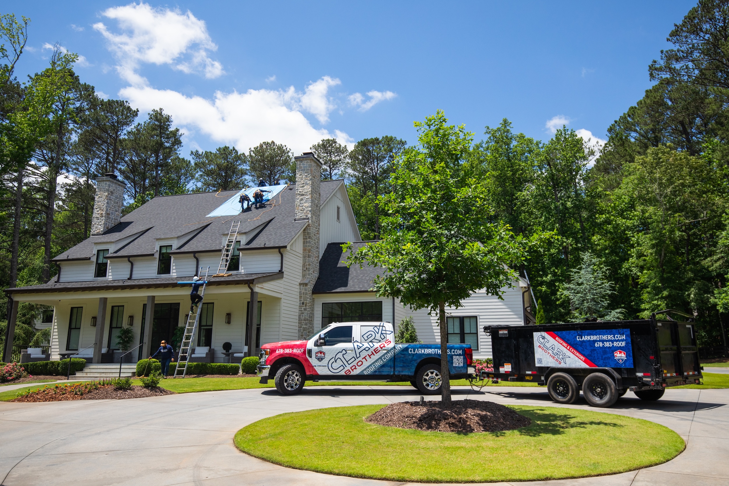 Clark Brothers Roofing & Construction truck at home in Milton, GA